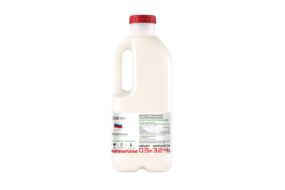 

Молоко пастеризованное Правильное молоко 3.2-4% 900 мл