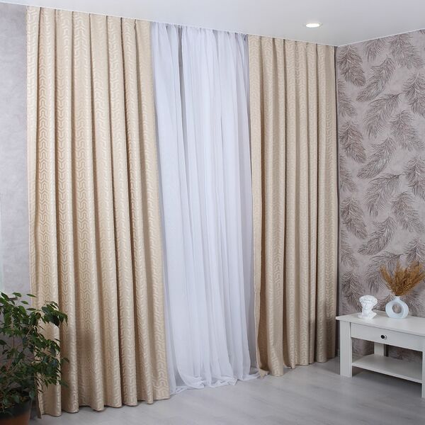 Штора портьерная Mona Liza Трио, 200х270 см, жаккард, на шторной ленте, бежевый