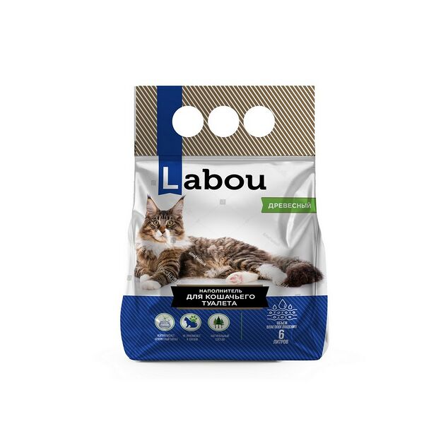 Наполнитель для кошачьего туалета Labou древесный 6 литров 2,5кг