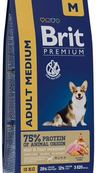 Сухой корм для собак Brit Premium Dog Adult Medium с курицей 15кг