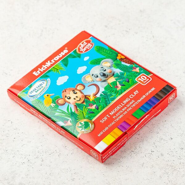 Пластилин Erich Krause мягкий на растительной основе с Алоэ Вера, 10 цветов со стеком