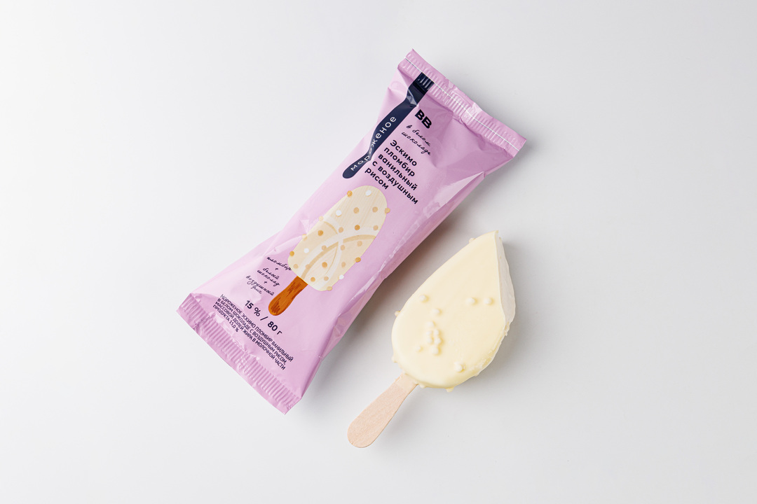 

Эскимо пломбир Вкусвилл ванильный с воздушным рисом в белом шоколаде 80 г