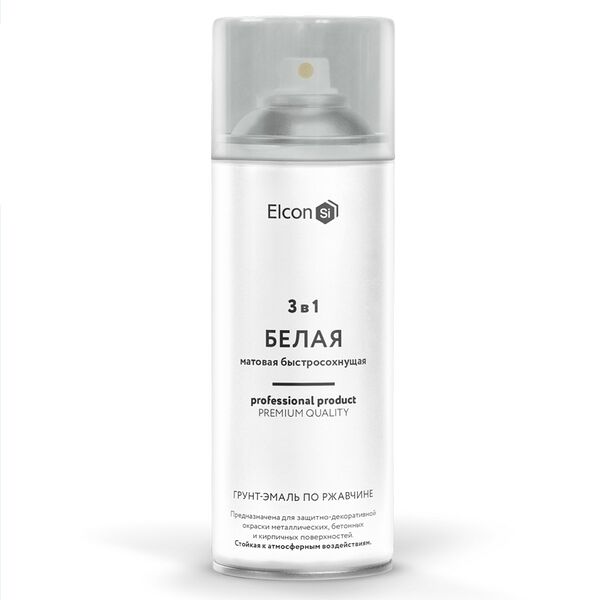 Грунт-эмаль по ржавчине Elcon 3в1, матовая, белая, 520 мл, аэрозоль