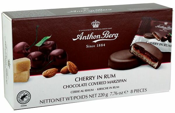 Конфеты шоколадные с марципаном Вишня в роме ТМ Anthon Berg (Антон Берг)