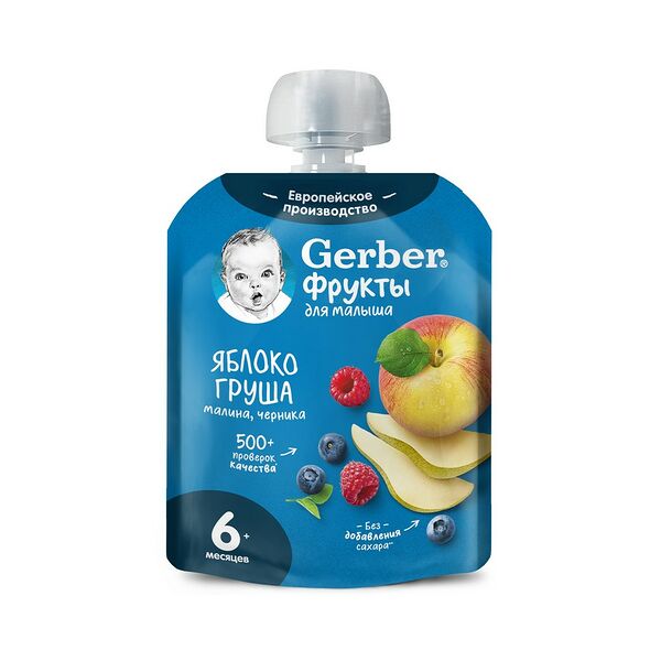 Пюре фруктовое Gerber Яблоко груша малина черника обогащ витС с 6мес 90г ДП
