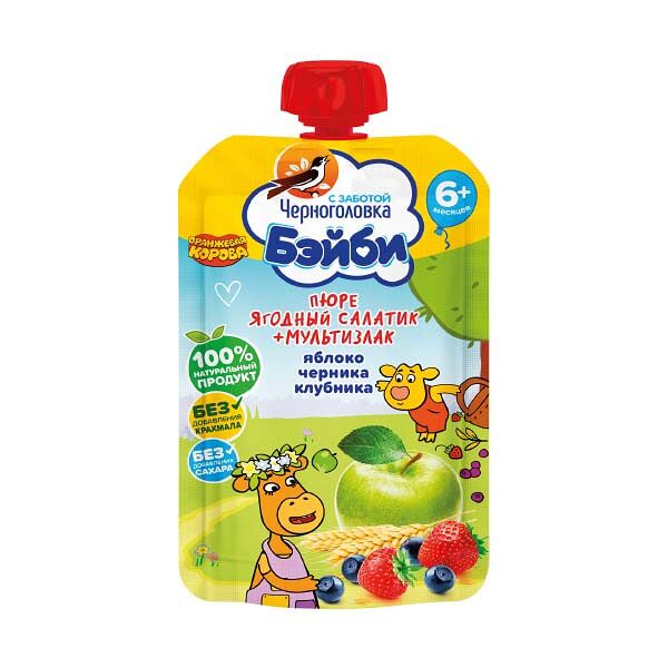 Детское питание Пюре Черноголовка Бэйби 85гр Ягодный салатик Злаки