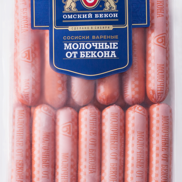Сосиски ОМСКИЙ БЕКОН Молочные от Бекона МГА вес. до 1.5 кг