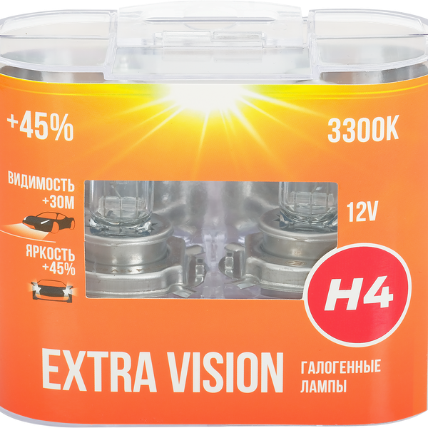 Лампа головного света галогенная для автомобиля AUTOSTANDART Extra Vision +45%, H4-12V ,60/55W, P43t, 2шт