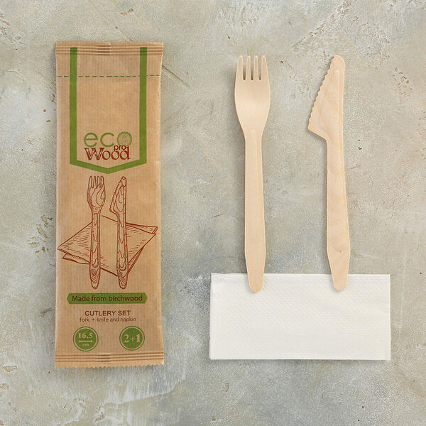 Набор посуды деревянный 2 предмета (вилка/нож)