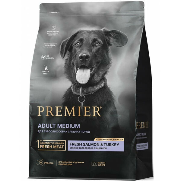 Premier Premier Dog Salmon&Turkey Adult Medium (Свежее филе лосося с индейкой для собак средних пород) 1 кг