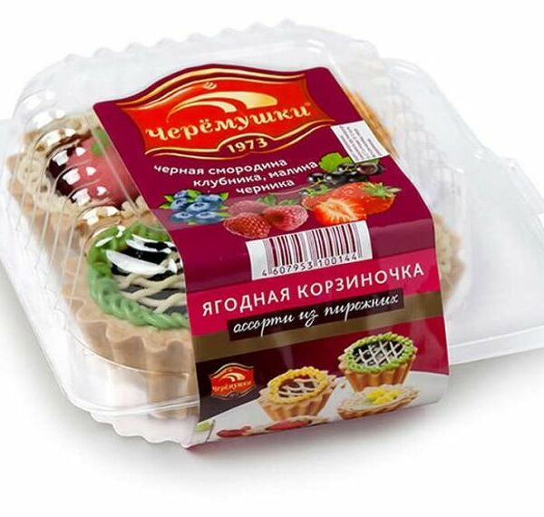Пирожные Черемушки ягодные корзиночки ассорти, 4 шт.