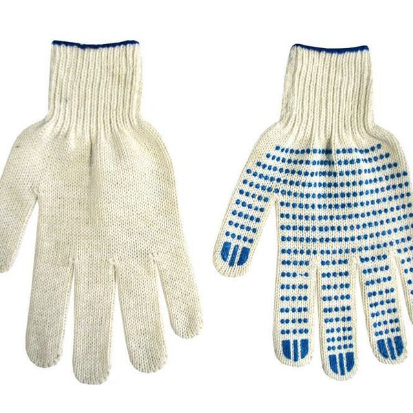 Перчатки рабочие трикотажные с ПВХ покрытием Точка белые 10 кл вязки, 5 нитей 150 текс Ми, Беларусь