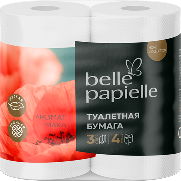 Туалетная бумага Belle Papielle 3 слоя 4 рулона аромат мака
