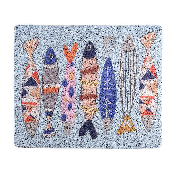 Коврик под туалет для кошек голубой с рыбками 45х38см