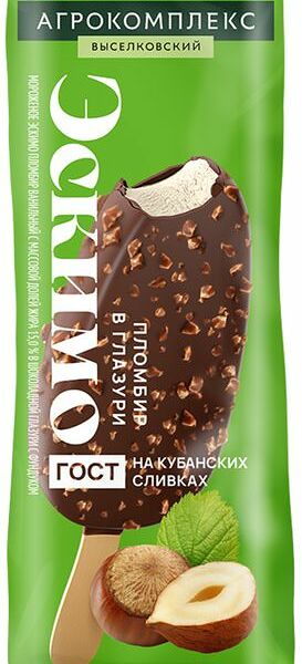Эскимо Агрокомплекс пломбир ванильный с фундуком в шоколадной глазури 15% 60г