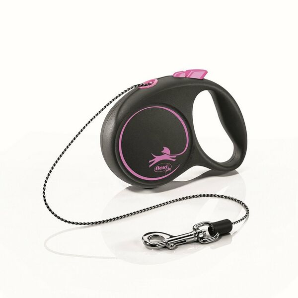 Рулетка для собак FLEXI Black Design XS (до 8кг) 3м трос черный/розовый