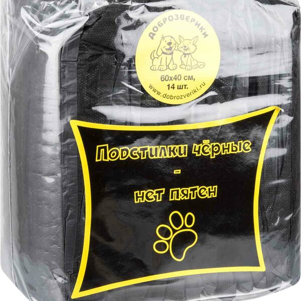 Подстилки для животных впитывающие одноразовые Доброзверики с суперабсорбентом 60х40 см, 14 шт.