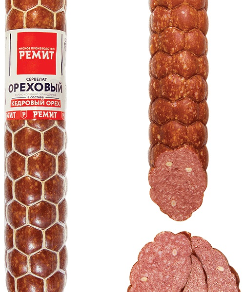 Колбаса варено-копченая Ремит сервелат ореховый вес
