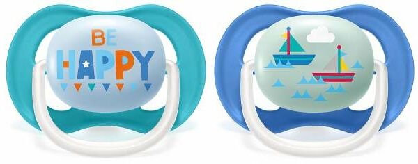 Avent Пустышка Ultra Air Lime Be happy/Кораблик 6-18 месяцев для мальчиков 2 шт SCF080/15