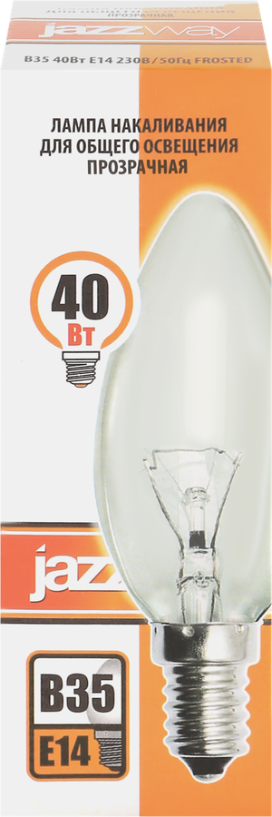 

Лампа накаливания JAZZWAY B35 40Вт E14, 240V, прозрачная