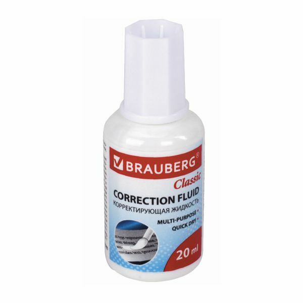 Корректирующая жидкость Brauberg classic с кисточкой на спиртовой основе 20 мл