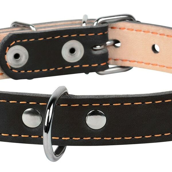 Collar ошейник кожаный двойной, темный верх 38-50 см., Черный