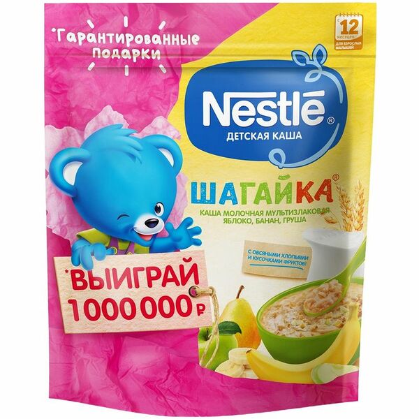 Каша молочная 5 злаков яблоко, банан, груша Шагайка ТМ Nestle (Нестле)