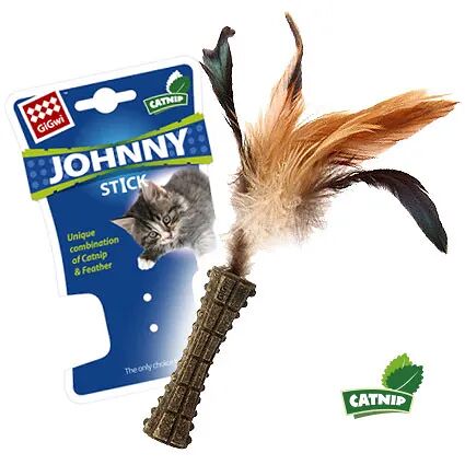 GiGwi Johnny stick прессованная кошачья мята с пером 8*2,5*2,5 см