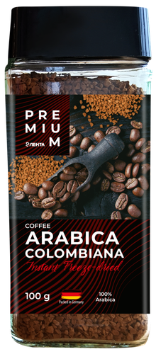 

Кофе растворимый Лента Premium Arabica Colombiana сублимированный 100 г