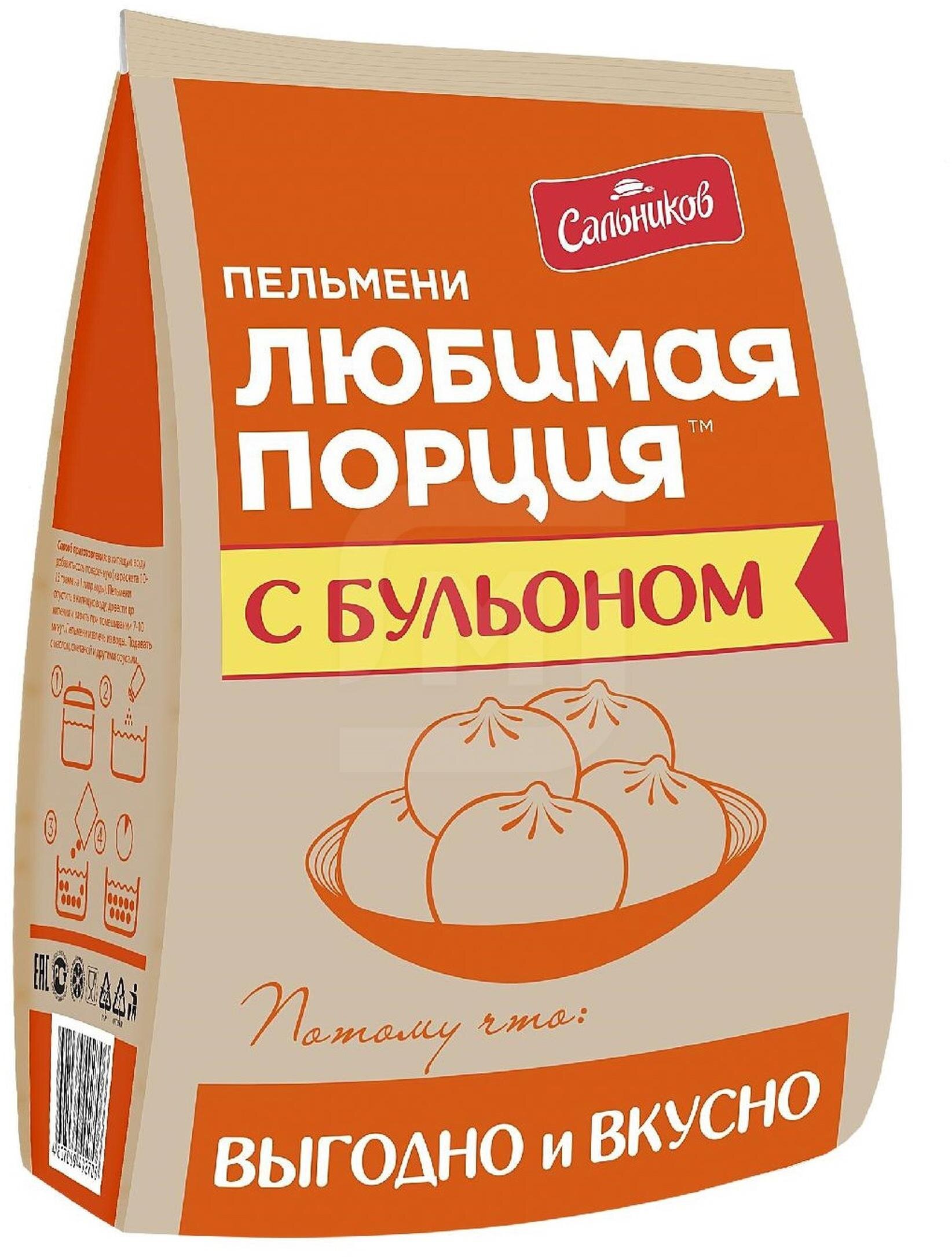 

Пельмени Сальников Любимая порция с бульоном 800 г