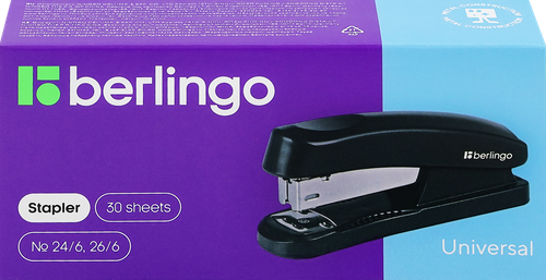 

Степлер BERLINGO Universal №24/6, 26/6 до 30 листов, черный, Арт. H3100