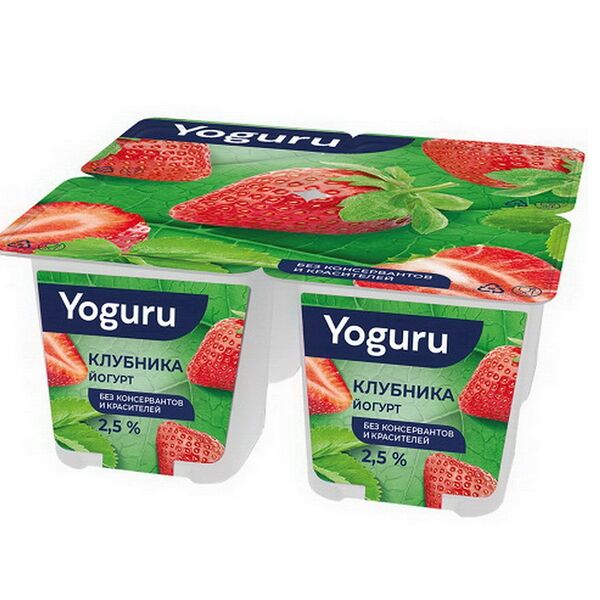 Йогурт Yoguru с фрукт нап клубника 2,5% 0,125кг ММЗ№1
