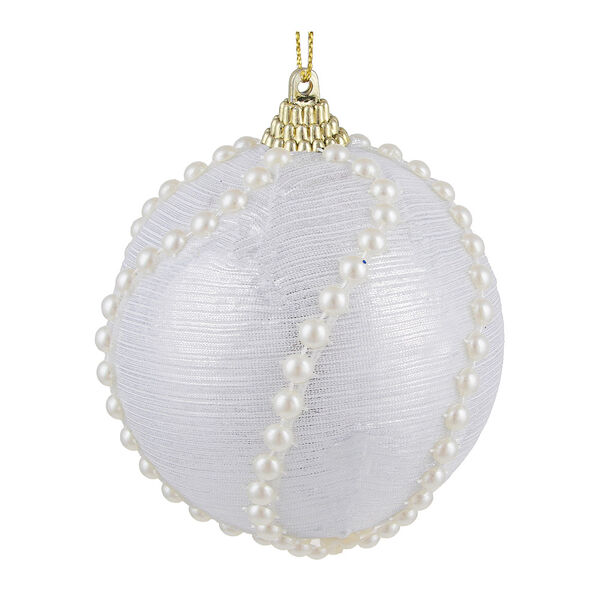 Сноу бум подвеска, в форме шара с декором, 8 см, пенопласт, текстиль, цвет белый жемчуг