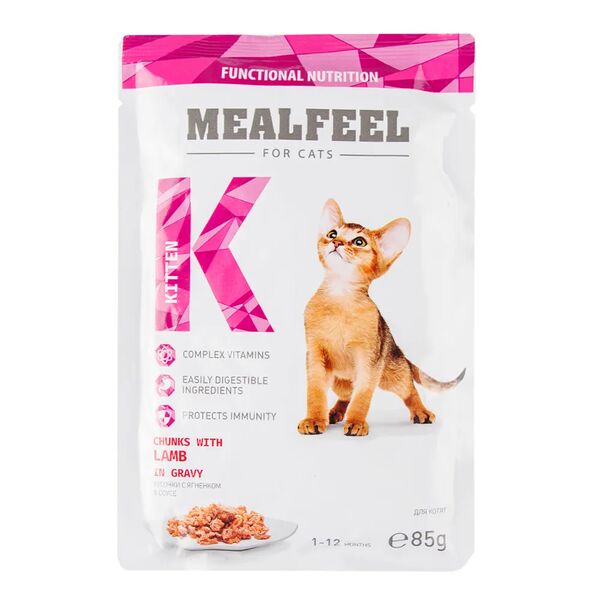 Влажный корм Mealfeel для котят, кусочки с ягненком в соусе