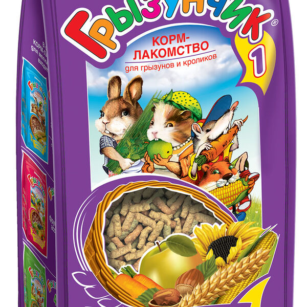 Грызунчик Хрустящие гранулы корм-лакомство для грызунов и кроликов Ассорти