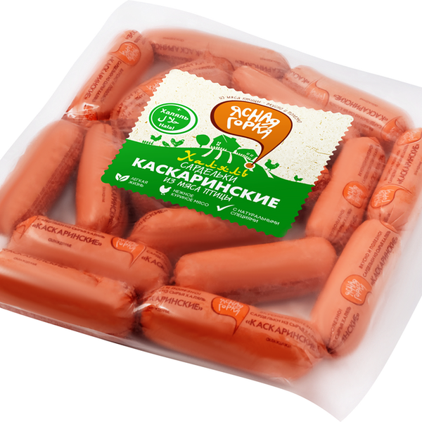 Сардельки ЯСНАЯ ГОРКА Каскаринские Халяль из мяса птицы МГА, вес