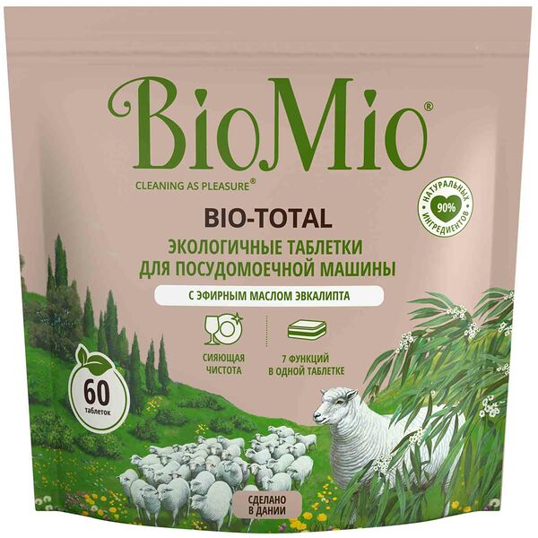 Таблетки для посудомоечных машин BioMio Bio-total 7 в 1 с эфирным маслом эвкалипта, 60 шт.