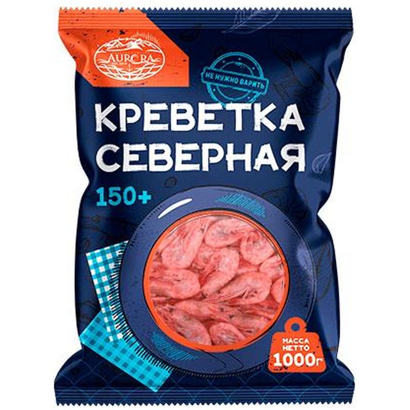 

Креветки Aurora северные неразделанные варено-мороженные 150+ 1 кг