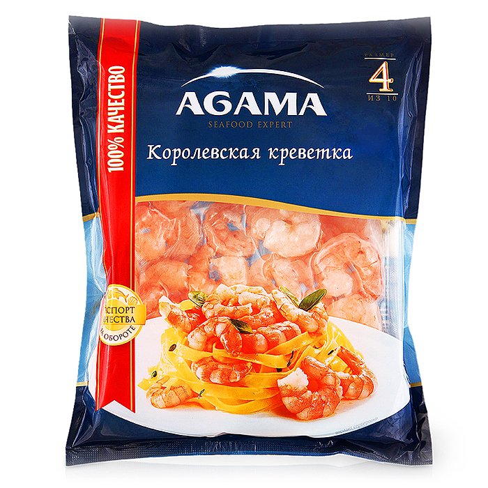 

Креветки Agama Королевские №4 очищенные для пасты варено-мороженые 300 г