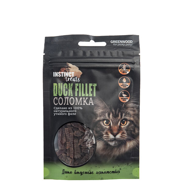 Лакомство для кошек GreenWood Утиное филе соломка, 50 г