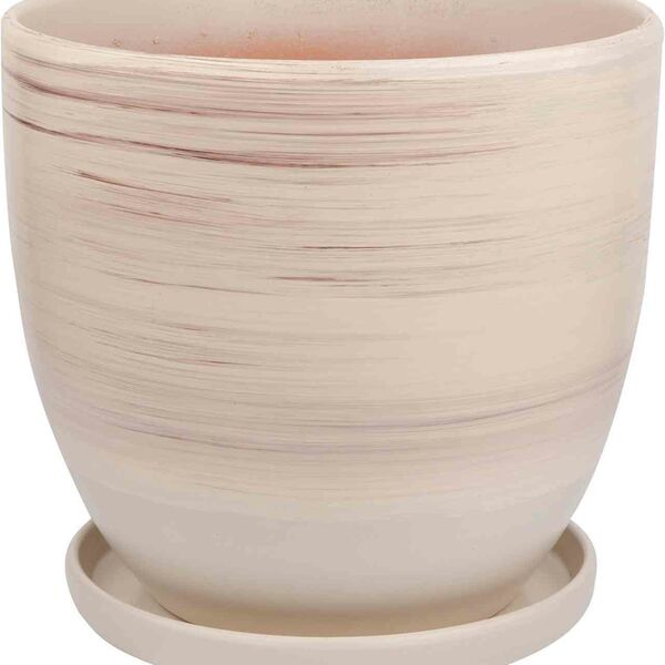 Горшок керамический с подставкой цвет: бежевый, волна