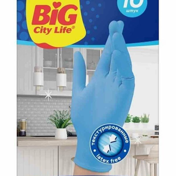 Перчатки нитриловые Big city life Прочные размер L, 10 шт.