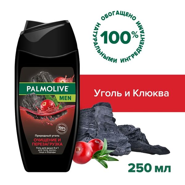 Гель для душа Palmolive Men Очищение и Перезагрузка 4 в 1 для тела волос лица и бороды 250мл