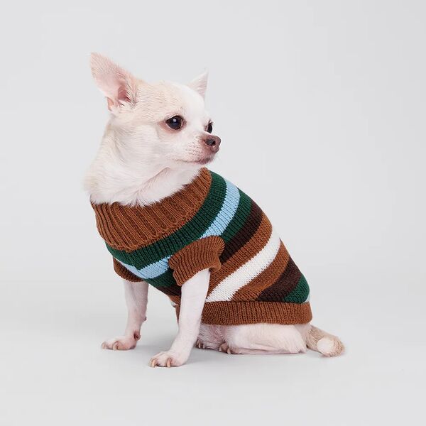 Свитер Petmax полосатый для кошек и собак, 25 см, коричневый