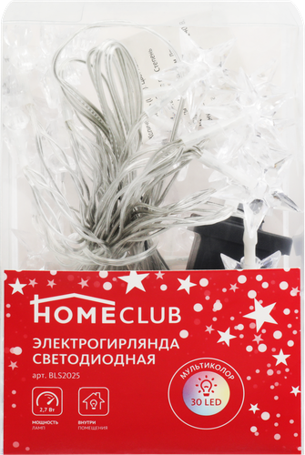 

Электрогирлянда HOMECLUB 30LED-ламп, 3,5м, RGB мультиколор, IP20 Арт. BLS2025