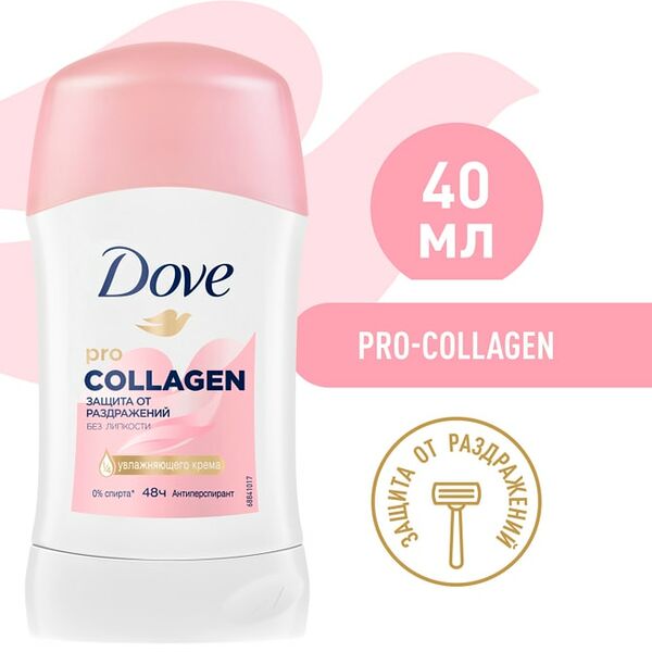 Антиперспирант-карандаш Dove защита от раздражений без липкости с Pro-collagen комплекс 40мл