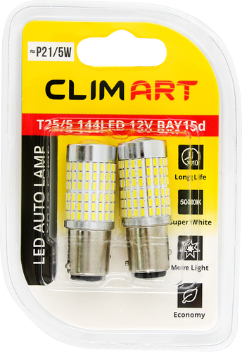 Лампа автомобильная светодиодная CLIM ART T25/5 144LED 12V BAY15d (P21/5W), 2шт