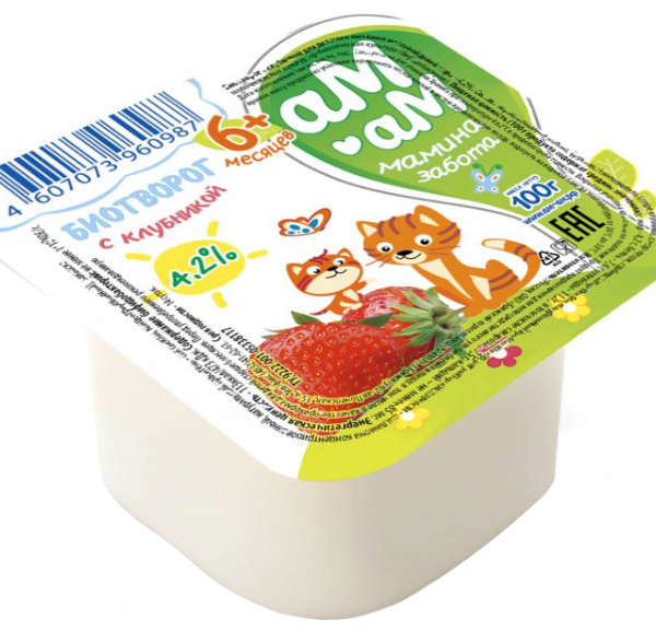 Биотворог детский Ам-Ам Мамина забота с клубникой, с 6 месяцев, 4.2%