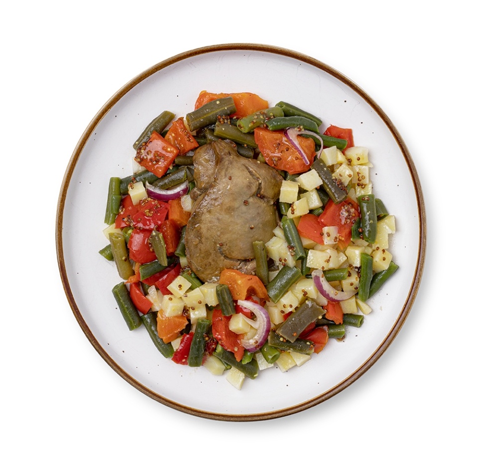 

Салат Уже готово с печенью индейки и овощами 150 г