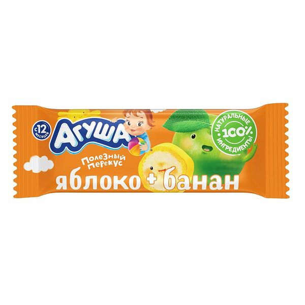 Батончик фруктовый Агуша Яблоко-банан, с 12 месяцев